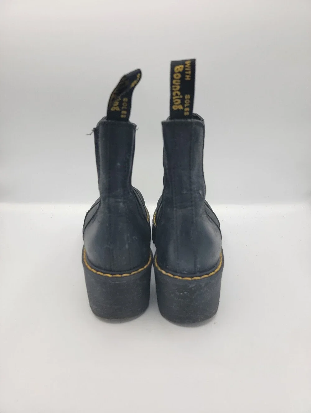 Dr. Martens Rometty Black Platform Chelsea Boots with Yellow Stitching